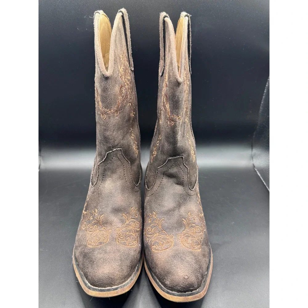 Roper Kids Brown Faux Suede Embroidered Western Cowboy Boots Youth Size 3